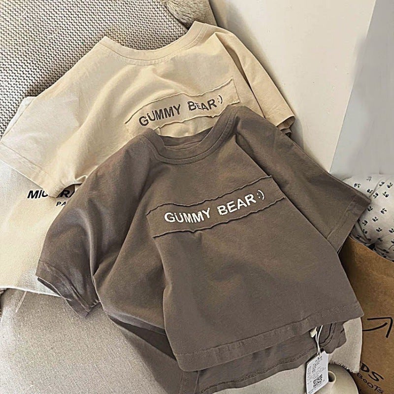Summer Children'S Foreign-Style Alphabet New Pure Cotton Short-Sleeved Loose T-Shirt For Boys And Girls Korean-Style Baby Children'S Tops - Image 3