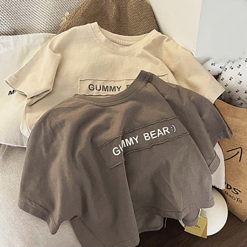 Summer Children'S Foreign-Style Alphabet New Pure Cotton Short-Sleeved Loose T-Shirt For Boys And Girls Korean-Style Baby Children'S Tops - Image 4