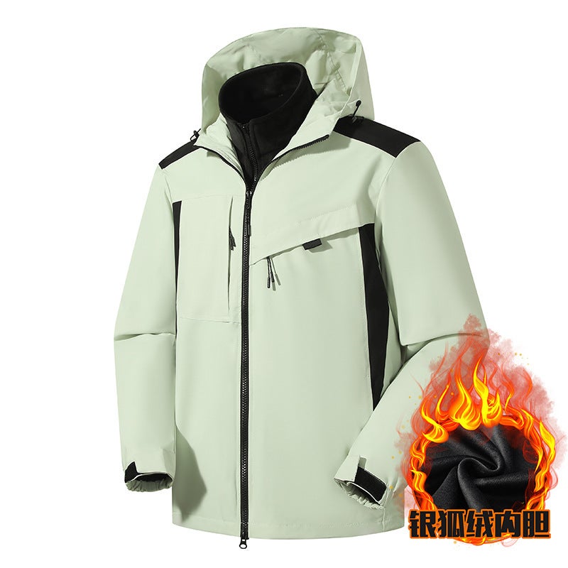 Live Explosions Waterproof Windproof Outdoor Three-In-One Charge Clothes Men'S And Women'S Coat Two-Piece Jacket Silver Fox Velvet - Image 5