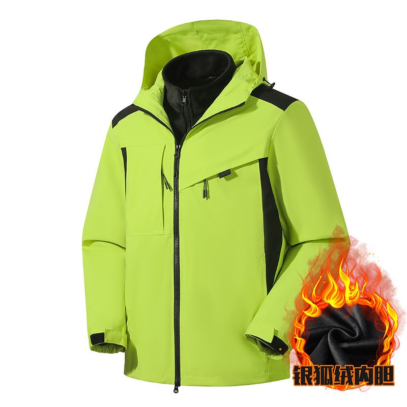 Live Explosions Waterproof Windproof Outdoor Three-In-One Charge Clothes Men'S And Women'S Coat Two-Piece Jacket Silver Fox Velvet - Image 3