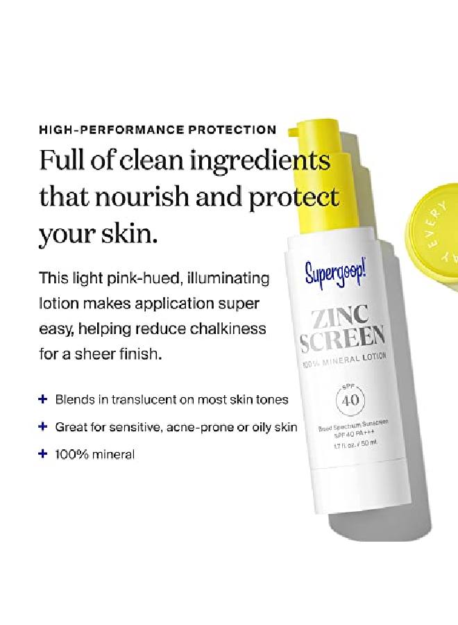 Supergoop! كريم زينك سكرين 1.7 أونصة سائلة بعامل حماية من الشمس 40 PA+++ 100% معدني للوجه وواقي شمسي واسع الطيف - Image 4