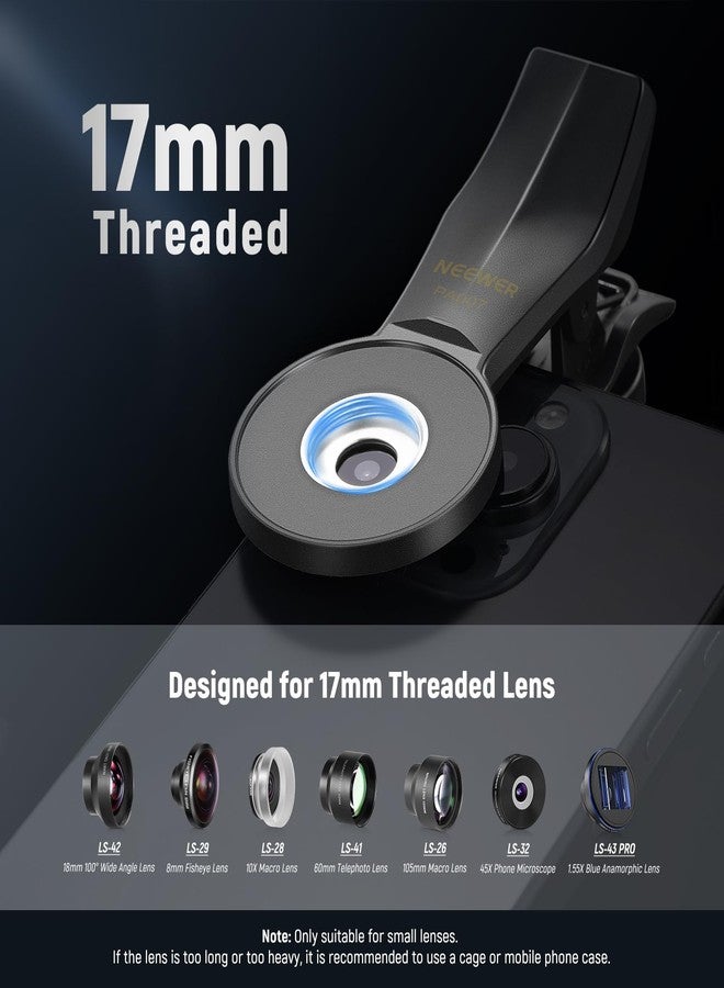 NEEWER Universal Phone Clamp for 17mm Threaded Lens, Professional Telephoto Lens Attachment & Adapter, Compatible with iPhone 15 Pro Max 15 Plus 14 13 Samsung Galaxy S24 S23 Ultra Google Pixel, PA007 - Image 2