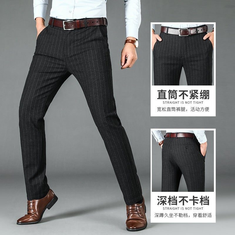 Thick Striped Men'S Long Pants Non-Ironing And Anti-Wrinkle Business Pants Straight Loose Men'S Casual Pants - Image 4