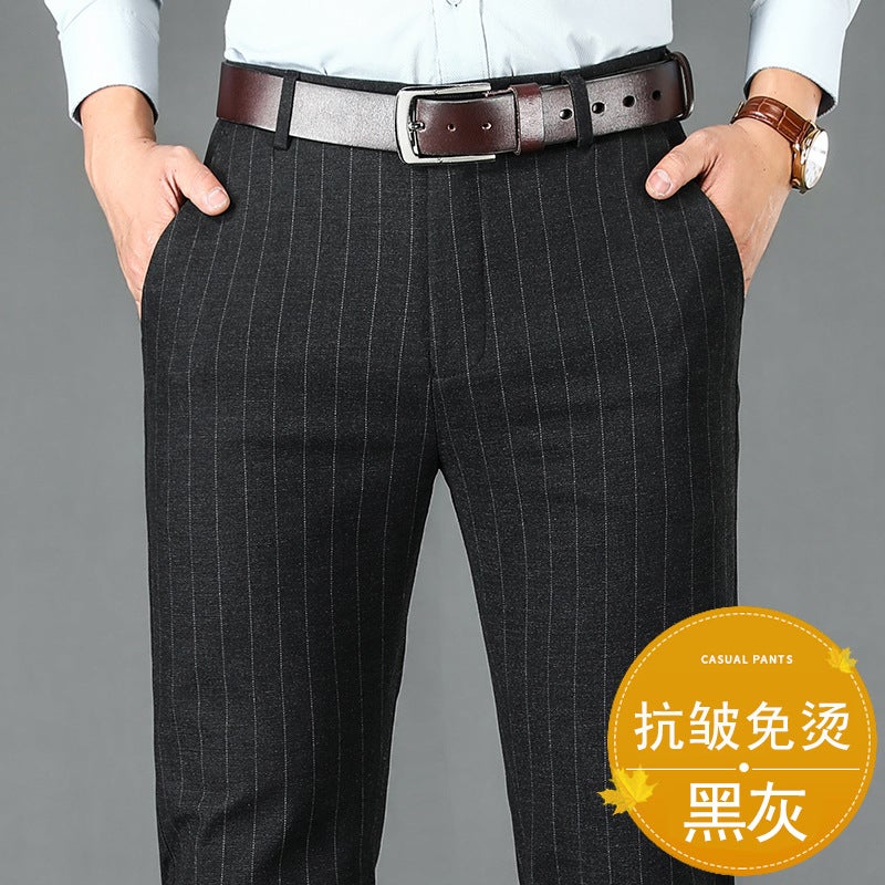 Thick Striped Men'S Long Pants Non-Ironing And Anti-Wrinkle Business Pants Straight Loose Men'S Casual Pants - Image 1