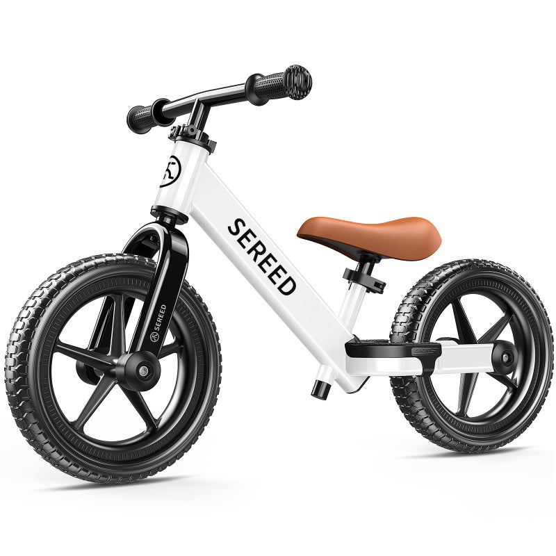 SEREED Toddler Balance Bike 2 Year Old, No Pedal Kids Bicycle Toys for 2-5 Years Old, Tool-Free Adjustment, Customize Plate with Stickers, Gift for 2-3 Boys Girls (White) - Image 1