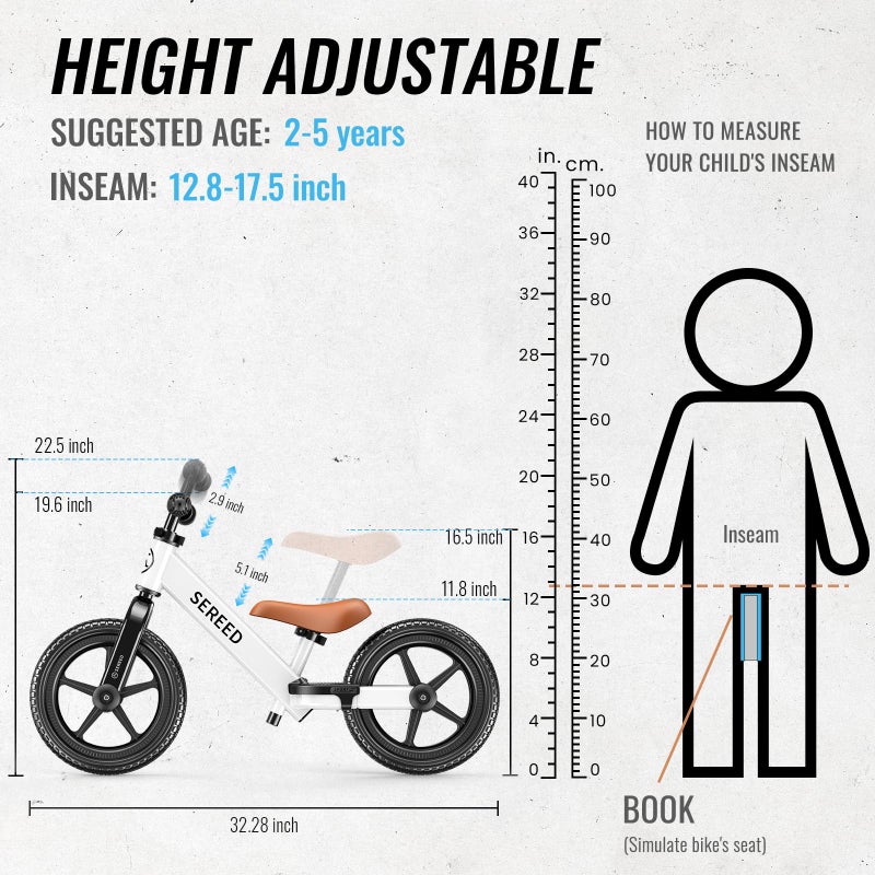SEREED Toddler Balance Bike 2 Year Old, No Pedal Kids Bicycle Toys for 2-5 Years Old, Tool-Free Adjustment, Customize Plate with Stickers, Gift for 2-3 Boys Girls (White) - Image 3
