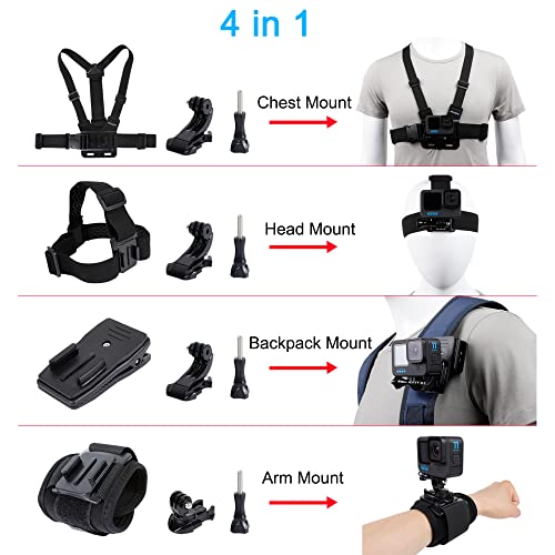 PELLKING مجموعة ملحقات لكاميرات GoPro Hero 13/12/11/10/9/8/7/6/5/4، حزام رأس سريع الإطلاق + حزام صدر + حامل حقيبة ظهر + حزام معصم دوار 360° - Image 2