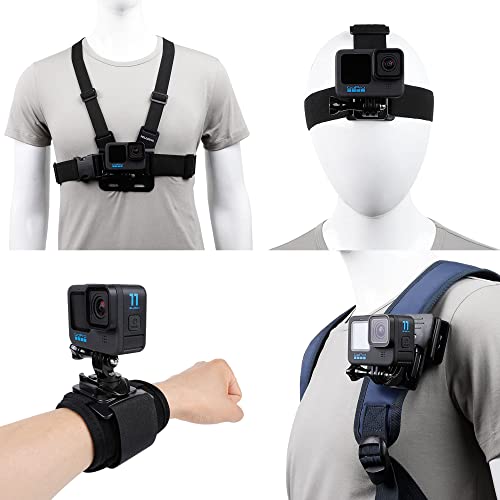 PELLKING مجموعة ملحقات لكاميرات GoPro Hero 13/12/11/10/9/8/7/6/5/4، حزام رأس سريع الإطلاق + حزام صدر + حامل حقيبة ظهر + حزام معصم دوار 360° - Image 1