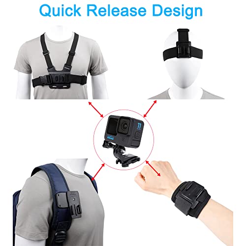 PELLKING مجموعة ملحقات لكاميرات GoPro Hero 13/12/11/10/9/8/7/6/5/4، حزام رأس سريع الإطلاق + حزام صدر + حامل حقيبة ظهر + حزام معصم دوار 360° - Image 3