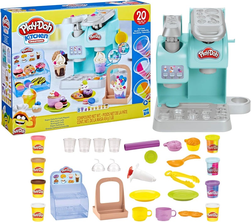 Play-Doh مجموعة مقهى كيتشن كرييشنز الملونة للغاية مع 20 ملحقًا و 8 علب من مركب النمذجة، لعبة طعام القهوة للأطفال من 3 سنوات وما فوق، غير سامة - Image 2