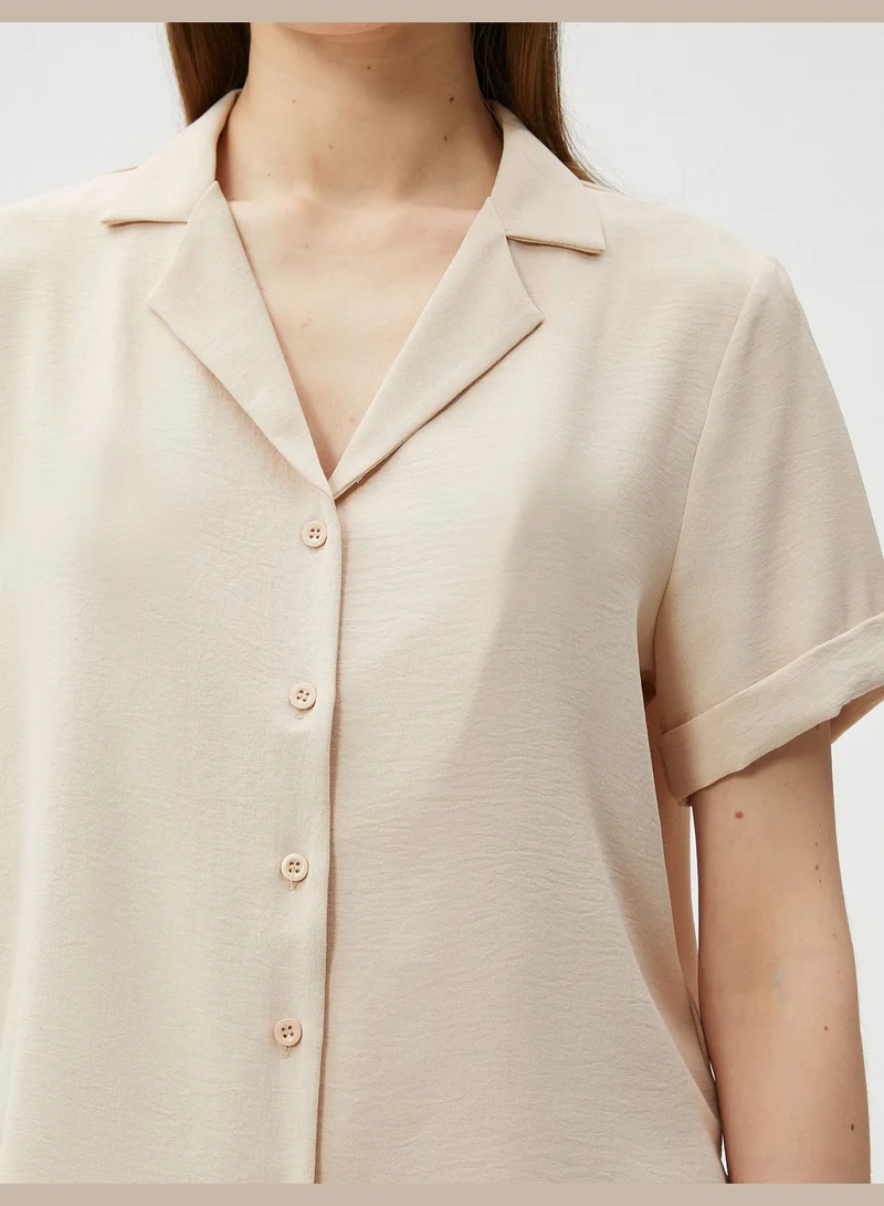 KOTON Short Sleeve Shirt Jacket Neck