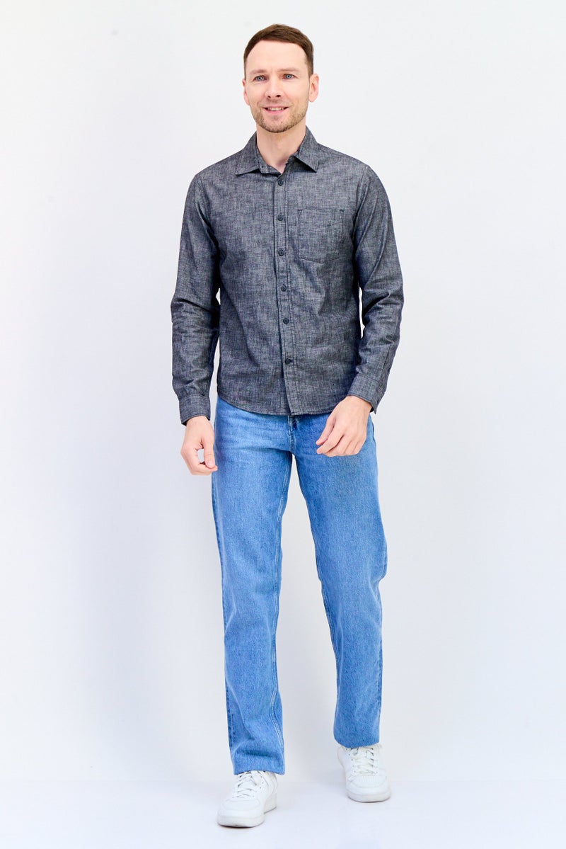 GAP Men Regular Fit Long Sleeves Chambray Casual Shirt, Washed Black - Image 2