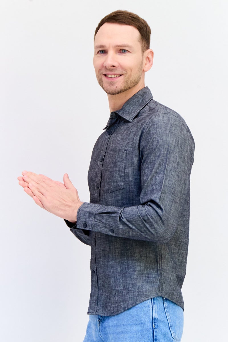 GAP Men Regular Fit Long Sleeves Chambray Casual Shirt, Washed Black - Image 4