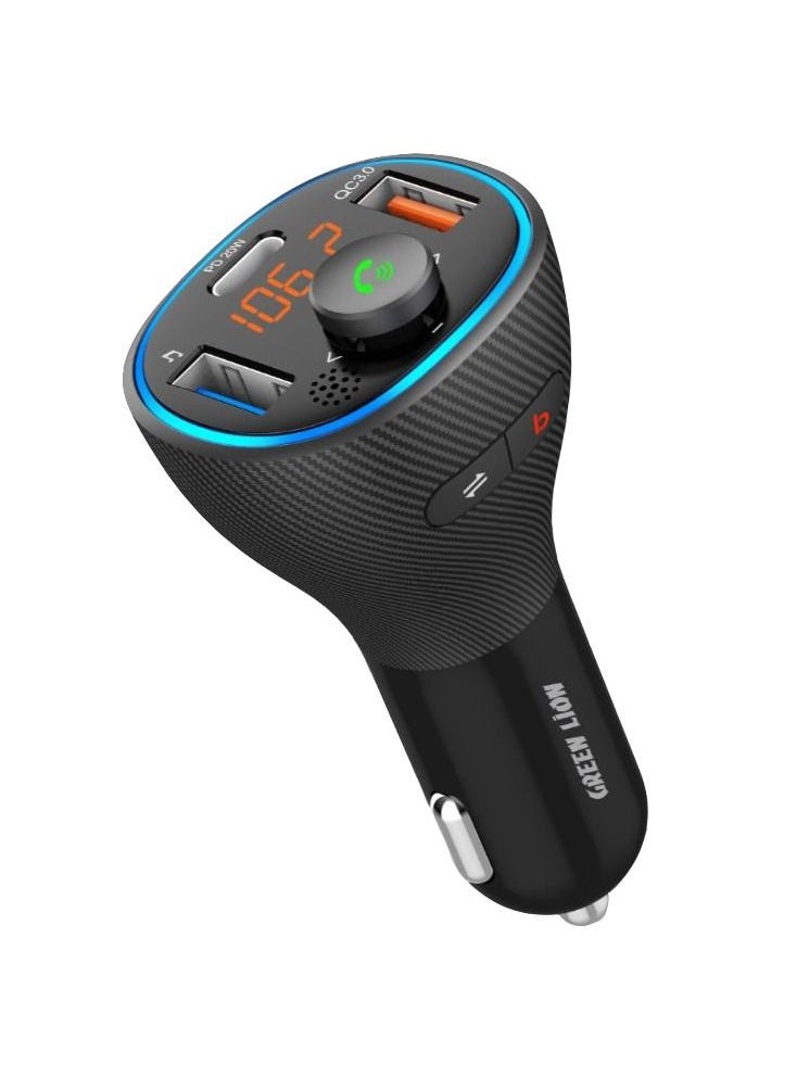 GREEN LION Wireless Hands-Free Car Kit with Built-In FM Transmitter (QC3.0 + PD 20W ) 38W, Premium Quality Design Compatible with Siri and Google Assistant - Black  - Image 1