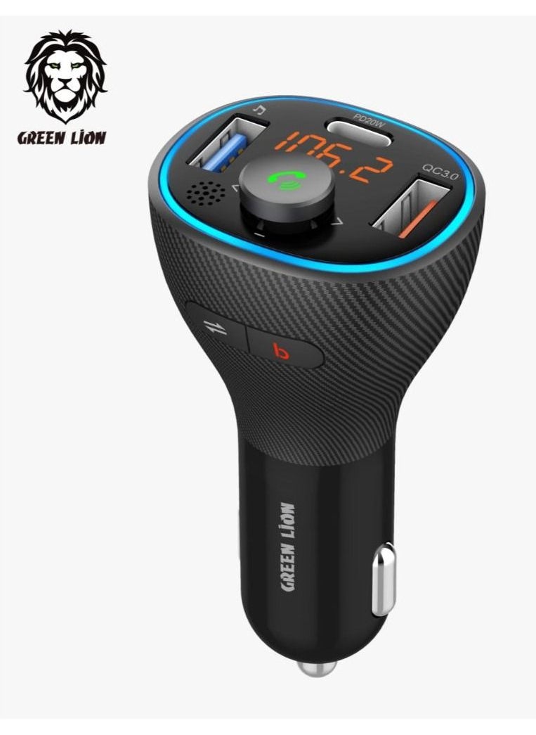 GREEN LION Wireless Hands-Free Car Kit with Built-In FM Transmitter (QC3.0 + PD 20W ) 38W, Premium Quality Design Compatible with Siri and Google Assistant - Black  - Image 2