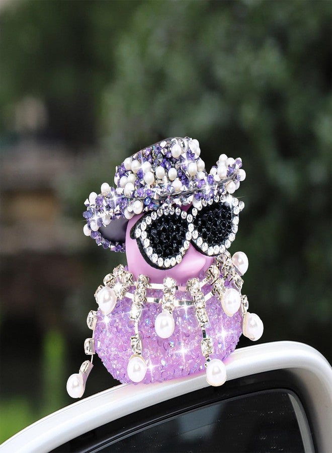 wonuu Long Pearl Necklace Diamond Rubber Duck Car Ornaments Dashboard Decorations for Cool Car Accessories, Purple - Image 5
