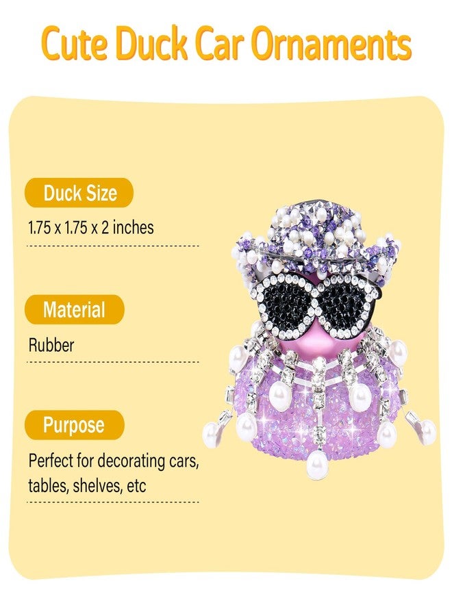 wonuu Long Pearl Necklace Diamond Rubber Duck Car Ornaments Dashboard Decorations for Cool Car Accessories, Purple - Image 3