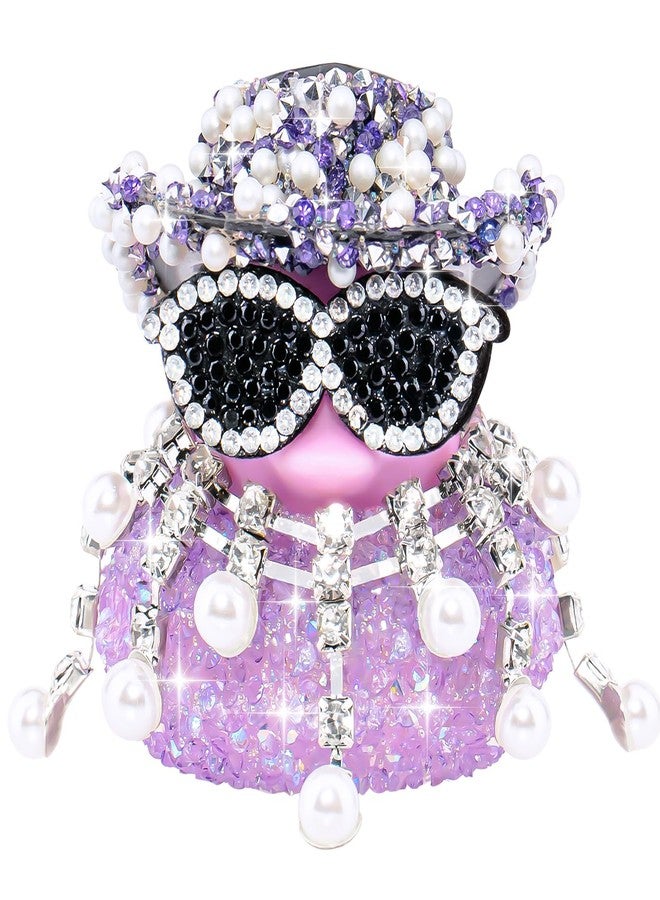 wonuu Long Pearl Necklace Diamond Rubber Duck Car Ornaments Dashboard Decorations for Cool Car Accessories, Purple - Image 1