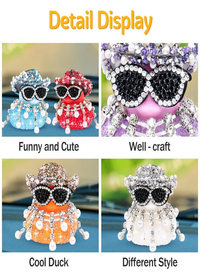 wonuu Long Pearl Necklace Diamond Rubber Duck Car Ornaments Dashboard Decorations for Cool Car Accessories, Purple - Image 4