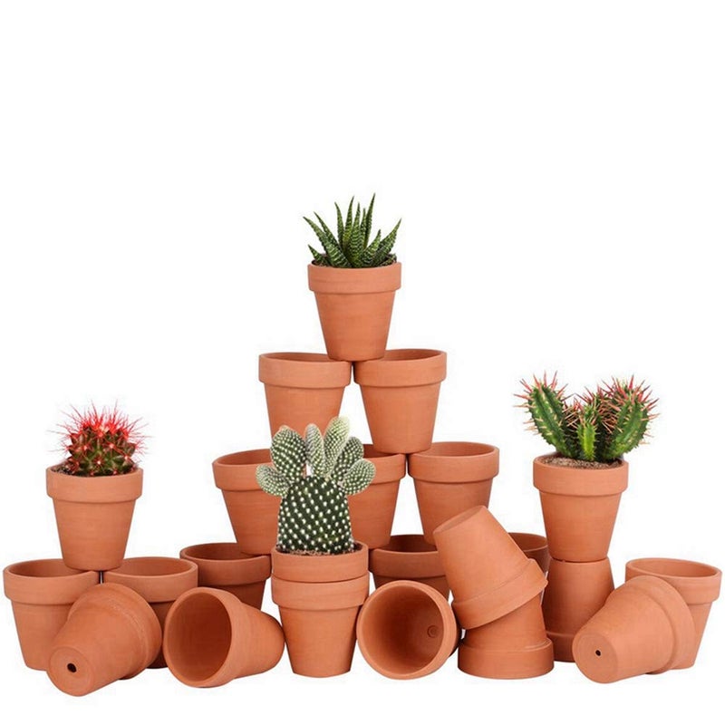 FCFKUK 24pcs Mini Clay Pots 25 Terracotta Pottery Planters Cactus Flower Succulents Nursery Pots with Drainage Hole for IndoorOutdoor 