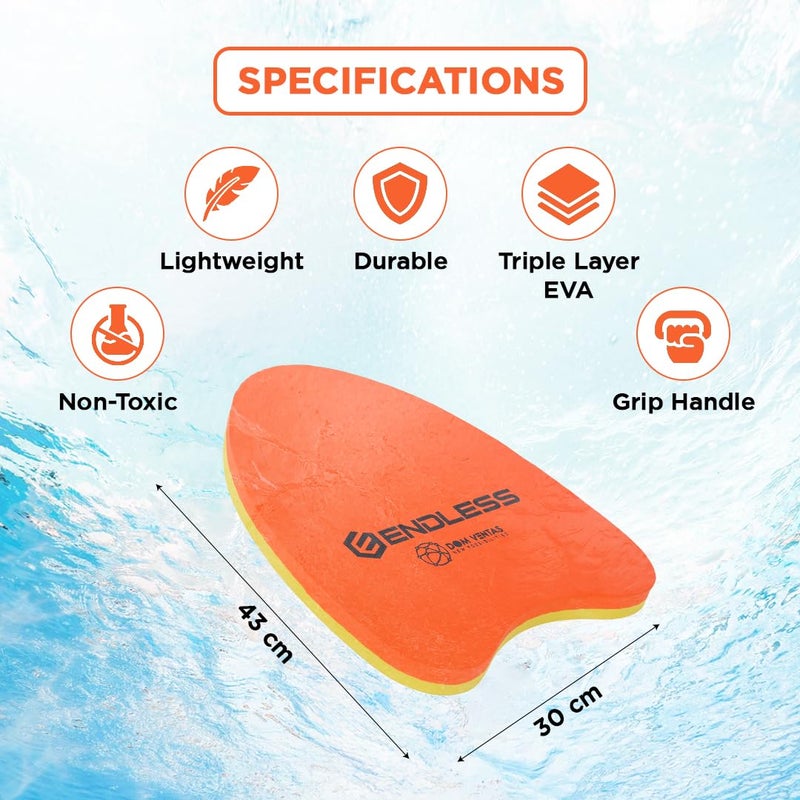 Endless EL1013 Swimming Kickboard With Comfortable Design | Orange | Material : EVA |  For Beginners Swimming Training Floaters | For Kids and Adults Floating Pads - Image 3