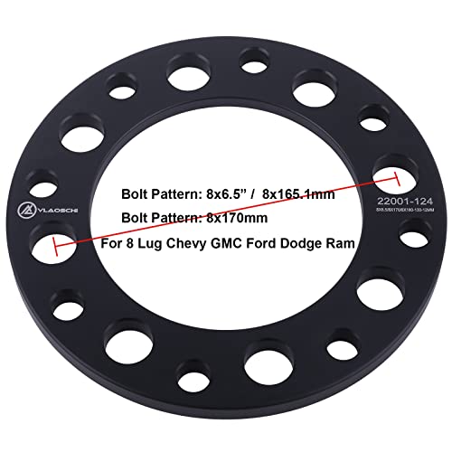 VLAOSCHI Black 8x6.5 8x165.1 8x170 8x180 Wheel Spacers 1/2 Inch (12mm) Compatible with Chevy GMC-Ford-Dodge-Ram 8 Lug for Sierra Silverado 2500 3500 | F250 F350 Super Duty | RAM-2500 3500 - Pack of 4 - Image 4