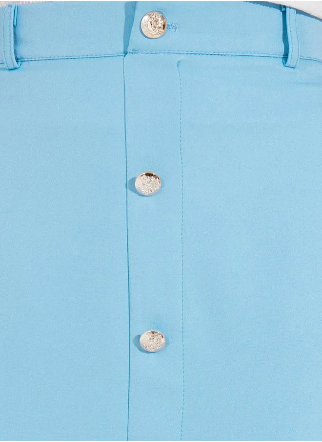 Styli Button Detail Midi Skirt with Belt Loops