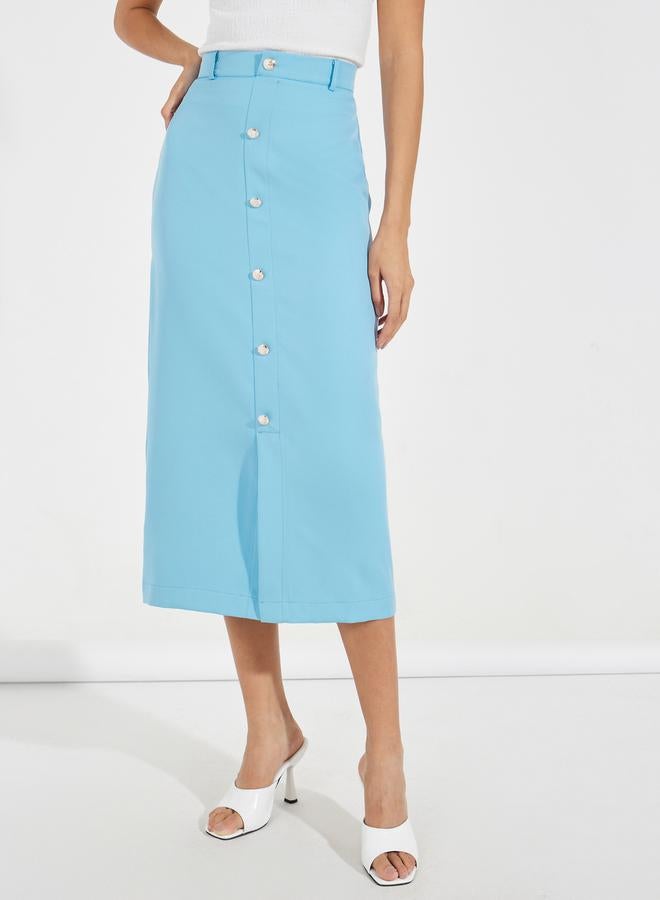 Styli Button Detail Midi Skirt with Belt Loops  - Image 2