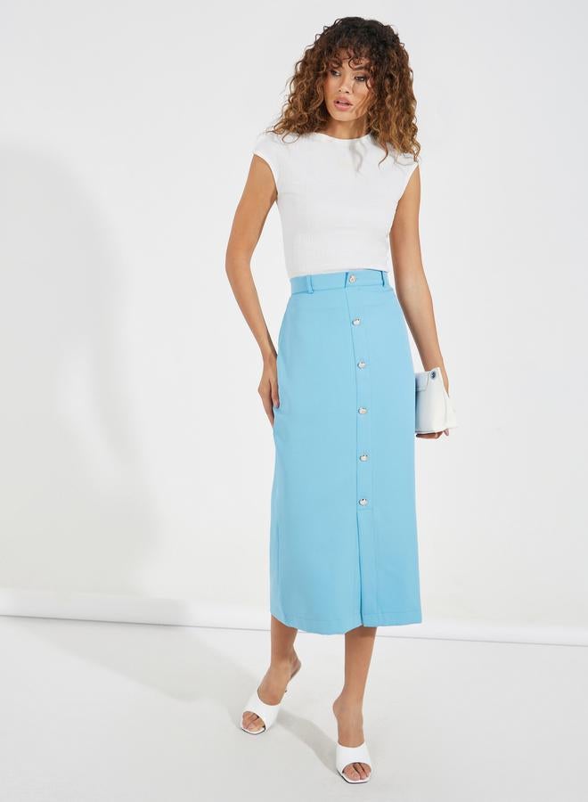 Styli Button Detail Midi Skirt with Belt Loops  - Image 1