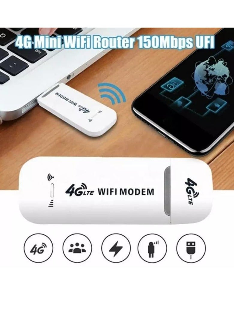 مودم لاسلكي محمول عالي السرعة 4G - دونجل واي فاي 4G بسرعة 150 ميجابت في الثانية، يدعم جميع بطاقات SIM، جهاز توجيه واي فاي، يتصل بما يصل إلى 10 أجهزة جهاز نقطة اتصال واي فاي - Image 2