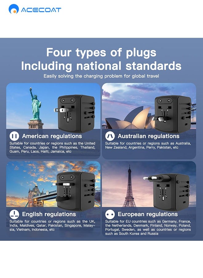 ايسكوت - محول السفر العالمي، محول قابس السفر الدولي مع 1 USB C ومنفذي USB، الكل في واحد محول توصيل عالمي، محول قابس عالمي من المملكة المتحدة إلى أوروبا للاتحاد الأوروبي والولايات المتحدة الأمريكية وأستراليا - Image 1