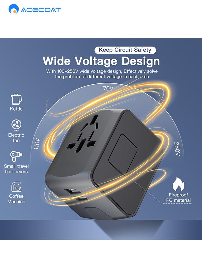 ايسكوت - محول السفر العالمي، محول قابس السفر الدولي مع 1 USB C ومنفذي USB، الكل في واحد محول توصيل عالمي، محول قابس عالمي من المملكة المتحدة إلى أوروبا للاتحاد الأوروبي والولايات المتحدة الأمريكية وأستراليا - Image 1