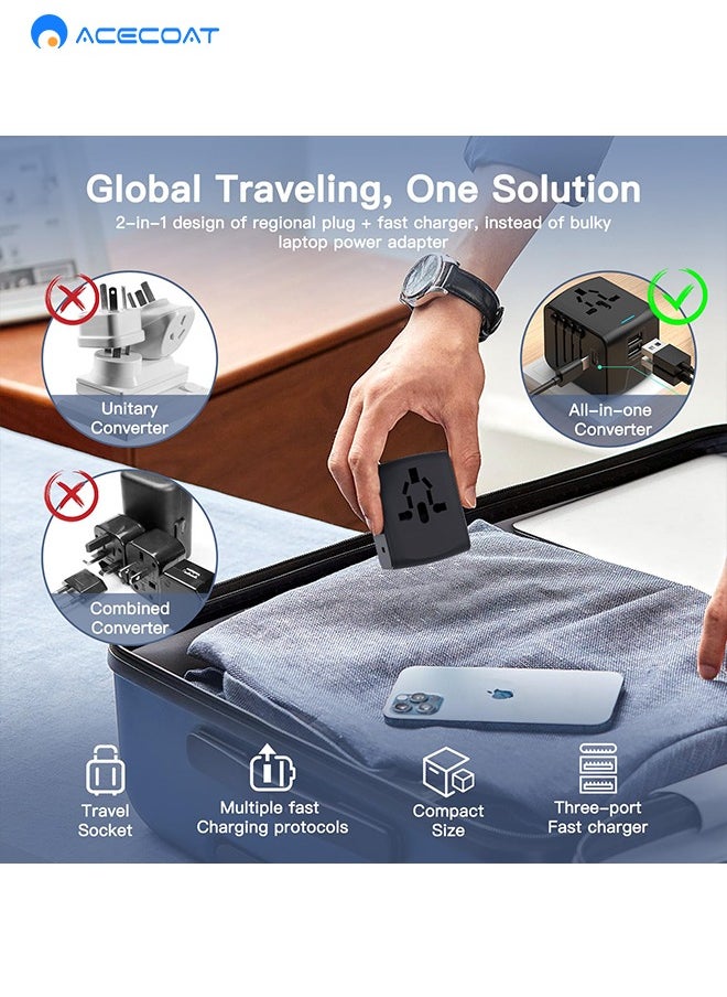ايسكوت - محول السفر العالمي، محول قابس السفر الدولي مع 1 USB C ومنفذي USB، الكل في واحد محول توصيل عالمي، محول قابس عالمي من المملكة المتحدة إلى أوروبا للاتحاد الأوروبي والولايات المتحدة الأمريكية وأستراليا - Image 1
