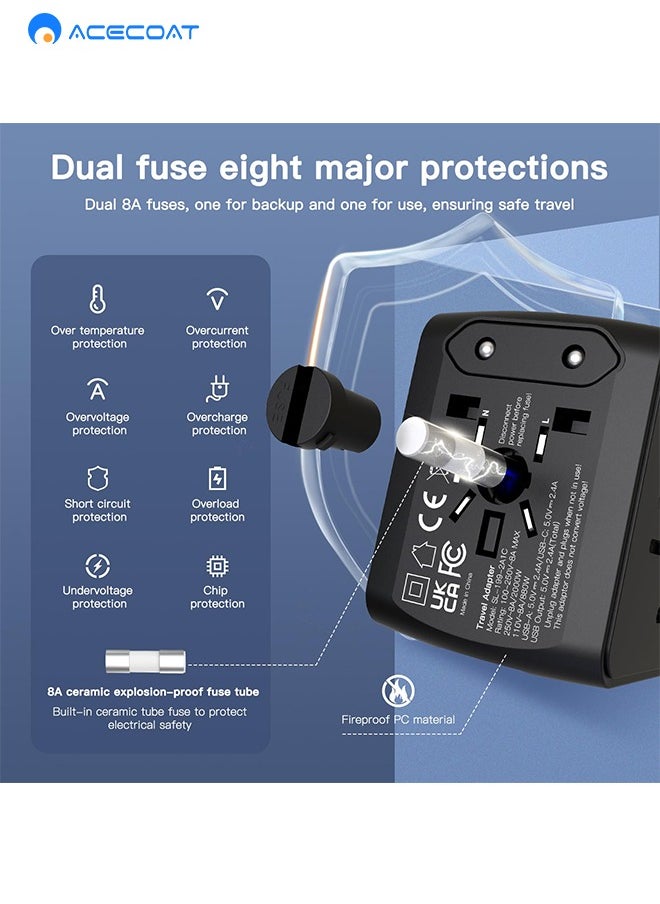 ايسكوت - محول السفر العالمي، محول قابس السفر الدولي مع 1 USB C ومنفذي USB، الكل في واحد محول توصيل عالمي، محول قابس عالمي من المملكة المتحدة إلى أوروبا للاتحاد الأوروبي والولايات المتحدة الأمريكية وأستراليا - Image 1