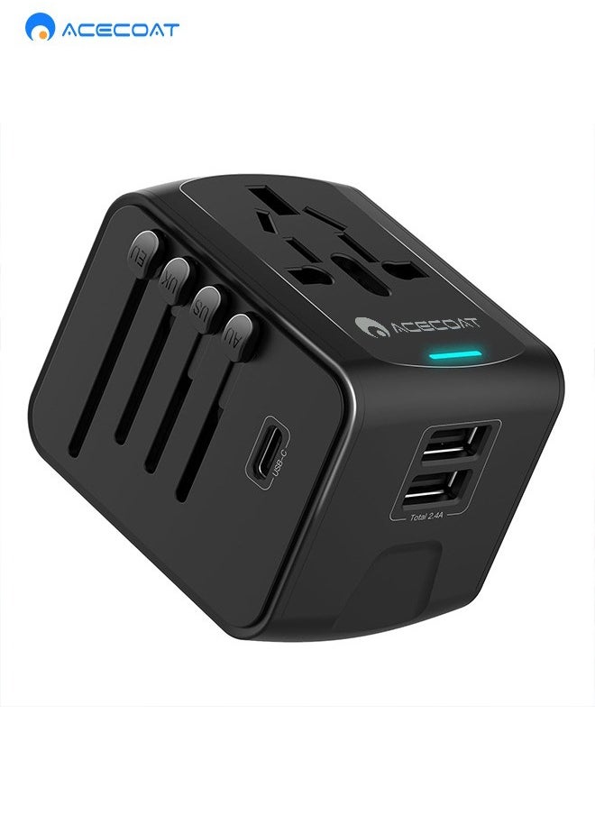ايسكوت - محول السفر العالمي، محول قابس السفر الدولي مع 1 USB C ومنفذي USB، الكل في واحد محول توصيل عالمي، محول قابس عالمي من المملكة المتحدة إلى أوروبا للاتحاد الأوروبي والولايات المتحدة الأمريكية وأستراليا - Image 1