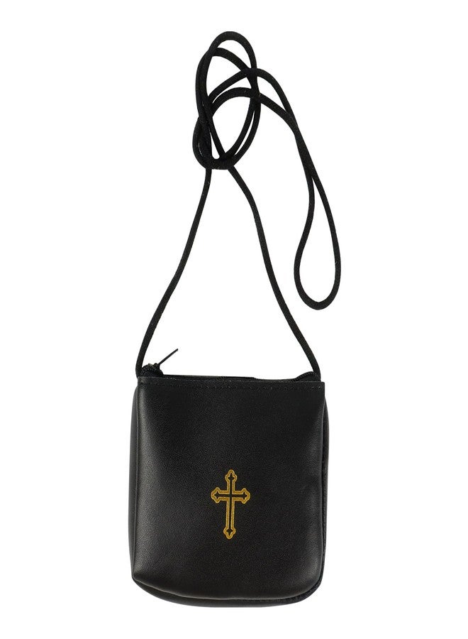 Klmnop Communion Burse for Pyx, Leather Burse with Strap for Communion Host Priests Deacons(Black) - Image 1