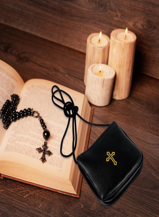 Klmnop Communion Burse for Pyx, Leather Burse with Strap for Communion Host Priests Deacons(Black) - Image 2