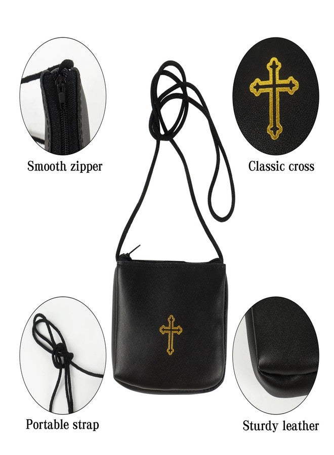 Klmnop Communion Burse for Pyx, Leather Burse with Strap for Communion Host Priests Deacons(Black) - Image 4