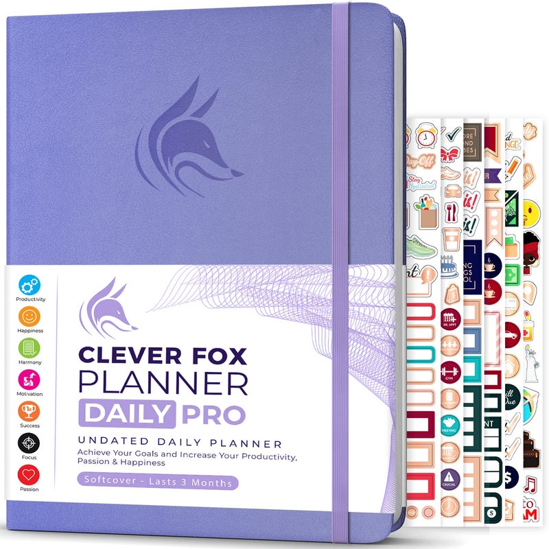 Clever Fox Planner Daily PRO - 8.5 x 11" A4 Size Daily Life Planner and Gratitude Journal to Increase Productivity, Time Management and Hit Your Goals - Undated - Lasts 3 Months (Lavender) - Image 1
