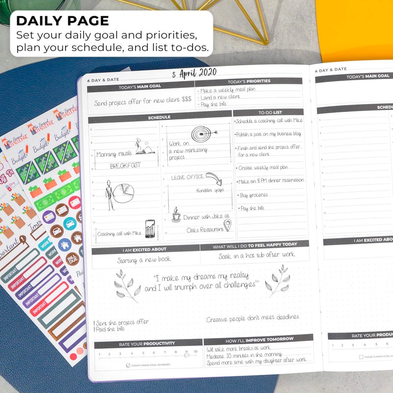 Clever Fox Planner Daily PRO - 8.5 x 11" A4 Size Daily Life Planner and Gratitude Journal to Increase Productivity, Time Management and Hit Your Goals - Undated - Lasts 3 Months (Lavender) - Image 4