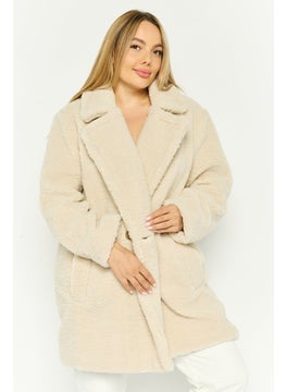Women Textured Sherpa Jacket, Cream