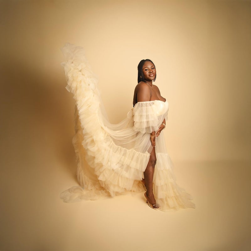 Kate Seamless Paper Backdrop Beige Cream Paper Backdrop for Photoshoot (86''x32.8' Ivorine) - Image 5