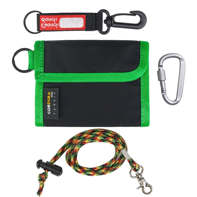 RE ROUGH ENOUGH Rough Enough Kids Wallet for Boys Teen with Neck Laryard Keychain Key Ring Cordura Black - Image 1