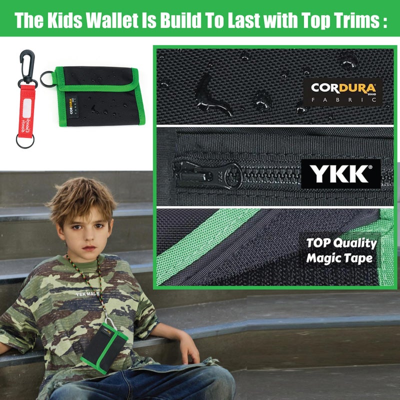 RE ROUGH ENOUGH Rough Enough Kids Wallet for Boys Teen with Neck Laryard Keychain Key Ring Cordura Black - Image 4