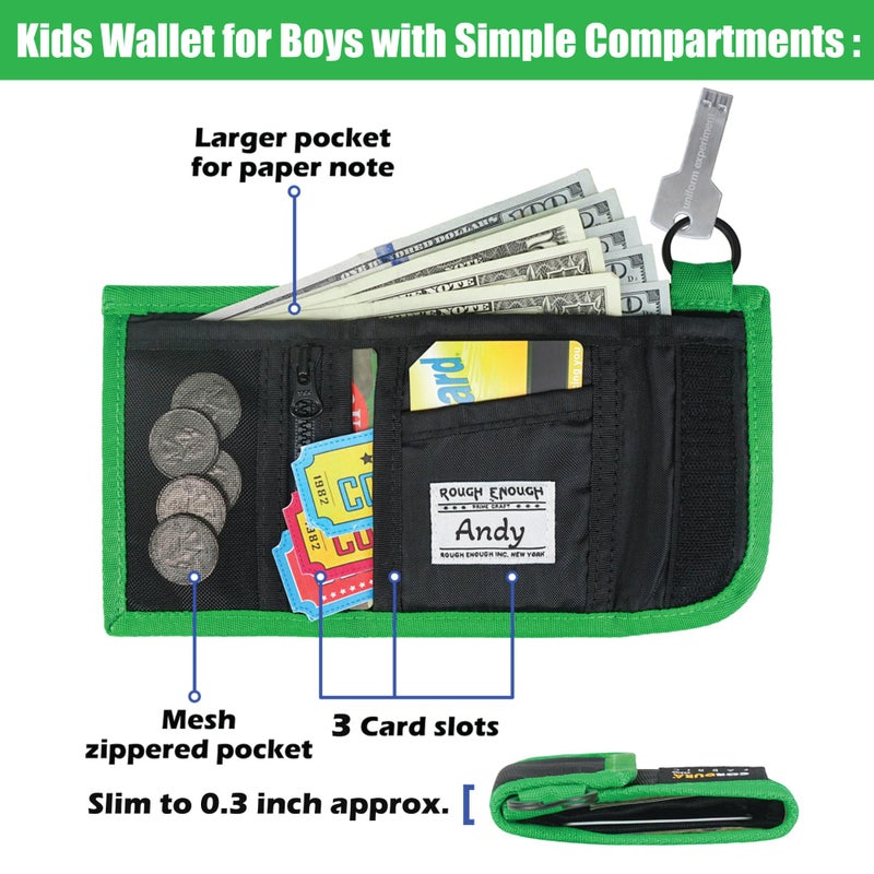 RE ROUGH ENOUGH Rough Enough Kids Wallet for Boys Teen with Neck Laryard Keychain Key Ring Cordura Black - Image 3