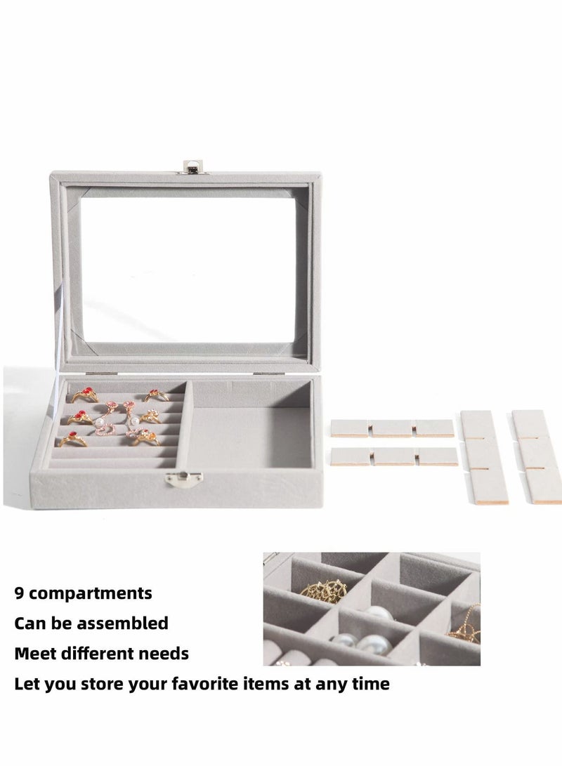 Y&D Jewelry Box Organizer for Women Girls, Large Men Storage Case, Display Jewellery Holder with Removable Tray Necklace Earrings Rings Bracelets, Vintage Gift, Grey  - Image 3