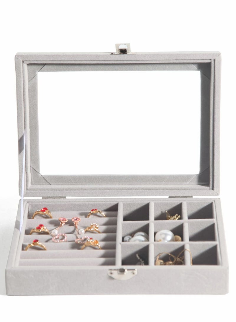 Y&D Jewelry Box Organizer for Women Girls, Large Men Storage Case, Display Jewellery Holder with Removable Tray Necklace Earrings Rings Bracelets, Vintage Gift, Grey  - Image 5