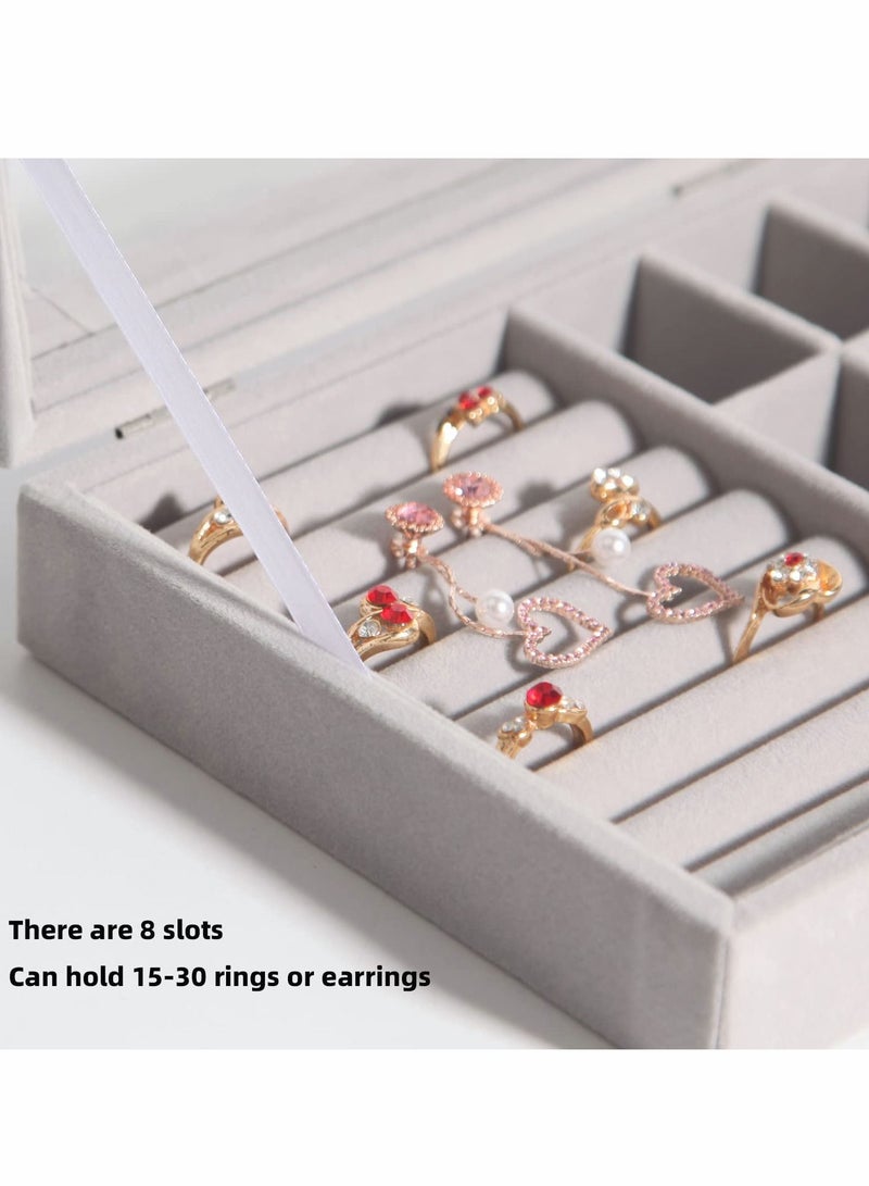 Y&D Jewelry Box Organizer for Women Girls, Large Men Storage Case, Display Jewellery Holder with Removable Tray Necklace Earrings Rings Bracelets, Vintage Gift, Grey  - Image 2