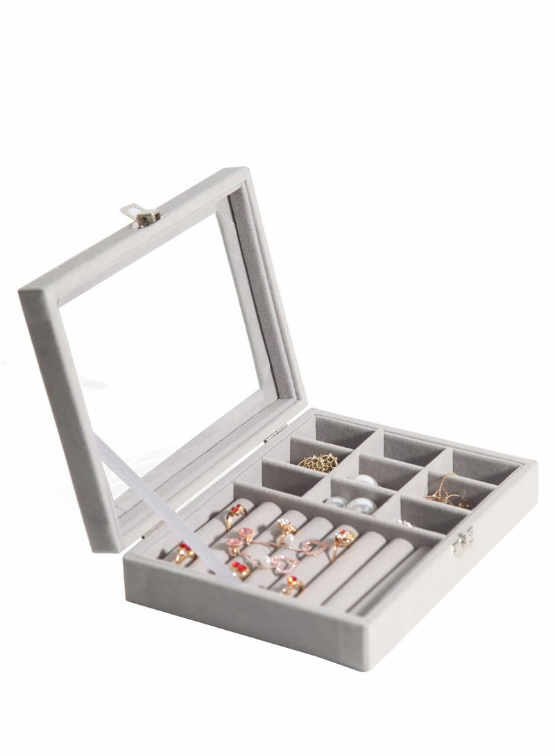 Y&D Jewelry Box Organizer for Women Girls, Large Men Storage Case, Display Jewellery Holder with Removable Tray Necklace Earrings Rings Bracelets, Vintage Gift, Grey  - Image 1