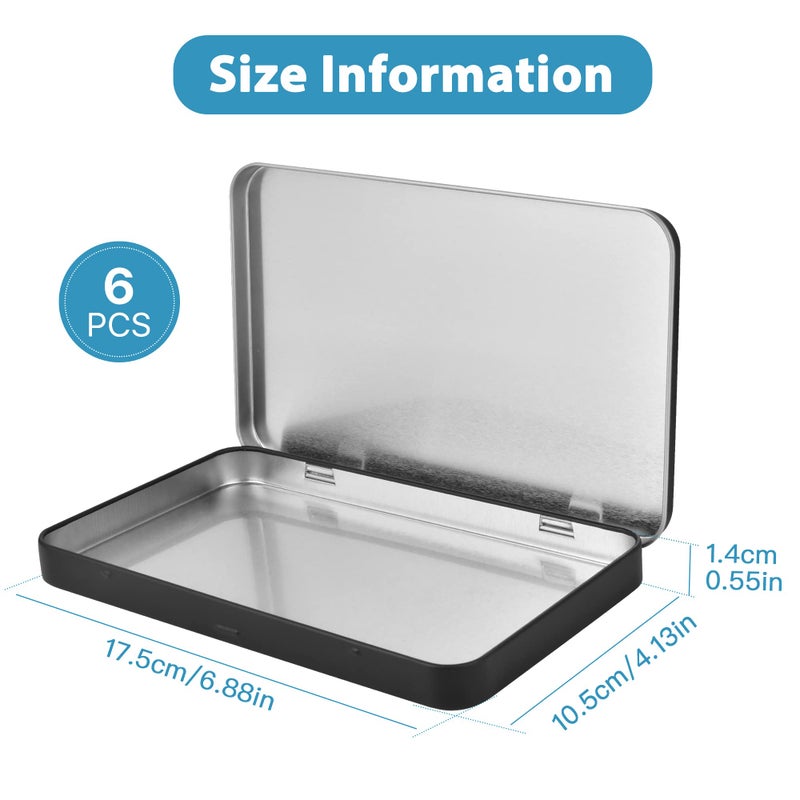 Elesunory 6Pcs Metal Rectangular Hinged Tin Boxes With Lid  Mini Portable Empty Box Container  Small Black Tin With Lid For Home Or Outdoor Active Storage (Black) - Image 2